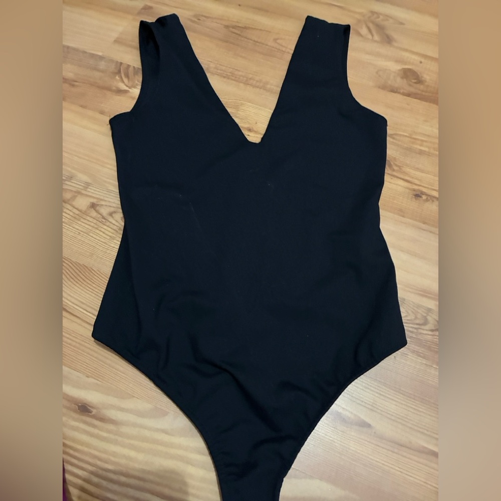 Free People Black V-Neck Tank Bodysuit